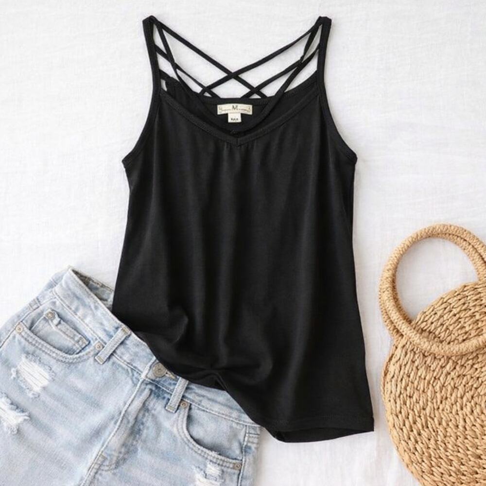 Urbanology Criss-Cross Neckline Tank Soft Black Size Medium